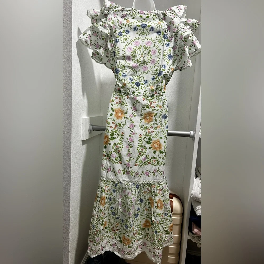 Farm Rio Off-White Folk Floral Lace Midi Dress. L. NWT. - Picture 10 of 14